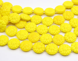 West German 2 - hole Floral Glass Beads 14mm Opaque Yellow - Bead Nerd
