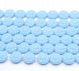 West German 2 - hole Floral Glass Beads 14mm Turquoise - Bead Nerd