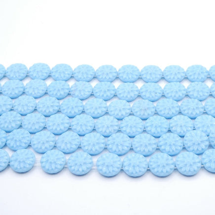 West German 2 - hole Floral Glass Beads 14mm Turquoise - Bead Nerd
