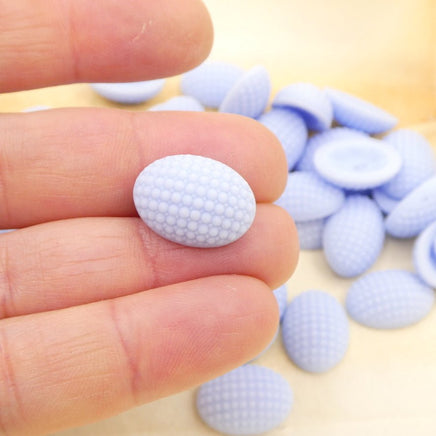 West German Dotty Dome Glass Oval Cabochon 18x13mm Light Opaque Blue - Bead Nerd