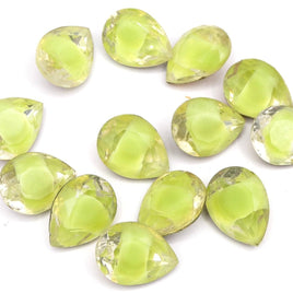 West German Faceted Glass Teardrop Cabochon 14x10mm Green Givre - Bead Nerd
