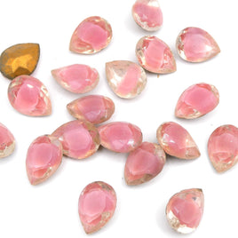 West German Faceted Glass Teardrop Cabochon 14x10mm Rose Givre - Bead Nerd