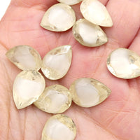 West German Faceted Glass Teardrop Cabochon 14x10mm White Givre - Bead Nerd