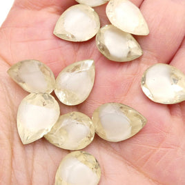 West German Faceted Glass Teardrop Cabochon 14x10mm White Givre - Bead Nerd