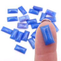 West German Glass Dome Rectangle Cabochon 14x7mm Sapphire Blue Moonstone - Bead Nerd
