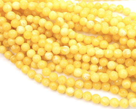 West German Lucite Round Beads 8mm Lemon Yellow Marble 2mm hole - Bead Nerd
