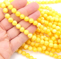 West German Lucite Round Beads 8mm Lemon Yellow Marble 2mm hole - Bead Nerd