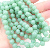 West German Lucite Round Beads 8mm Milky Jade Green 2mm hole - Bead Nerd