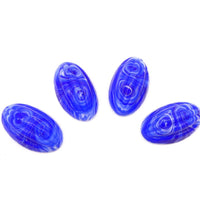 West German Oval Grooved Cabochons 23x14mm Blue White Swirl - Bead Nerd