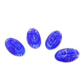 West German Oval Grooved Cabochons 23x14mm Blue White Swirl - Bead Nerd