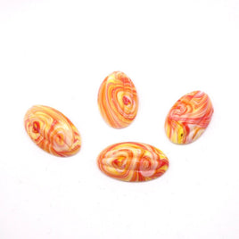 West German Oval Grooved Cabochons 23x14mm Orange Coral Swirl - Bead Nerd